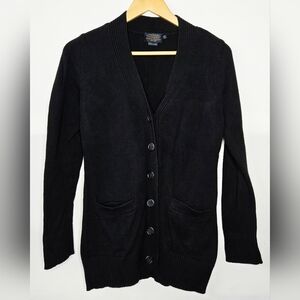 Womens Black 100% Cotton Pendleton Cardigan Sweater Sz Petite old money normcore
